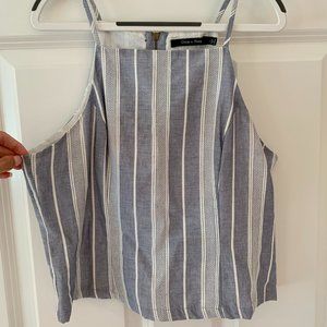Boutique blue and white striped crop top
